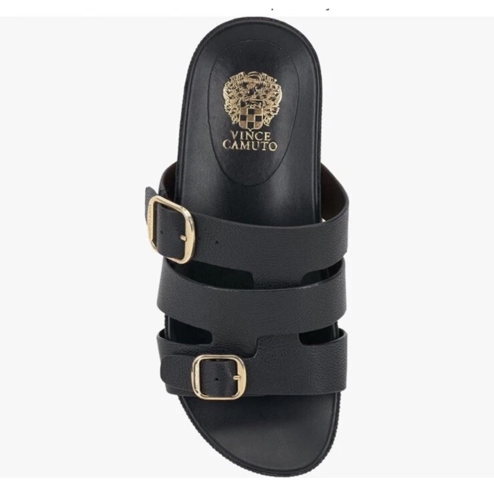 Vince Camuto Black Sandals with Gold Buckles